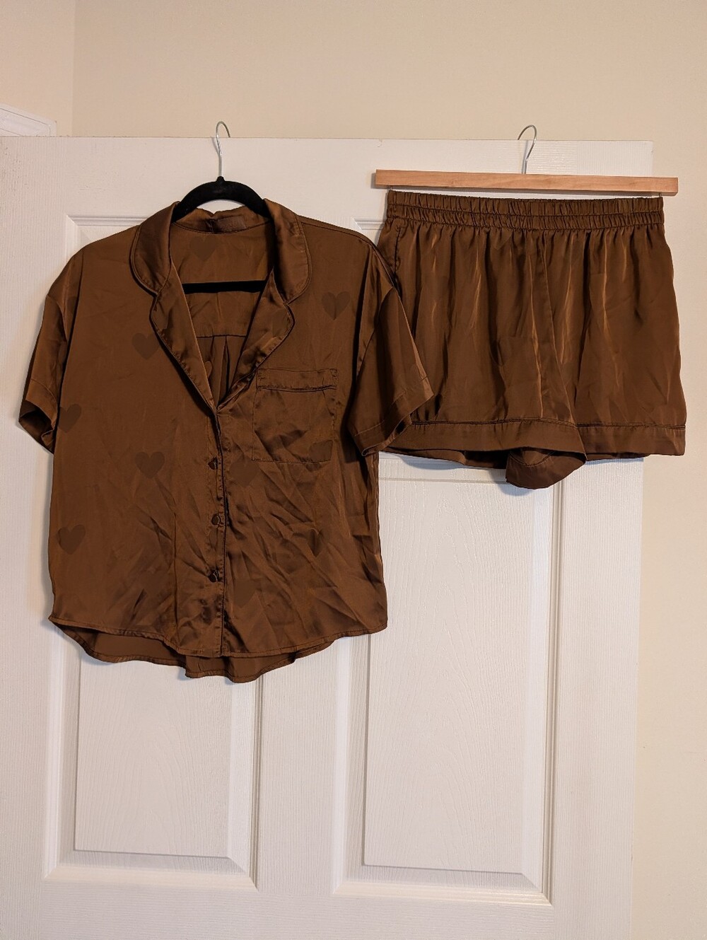 nuuds Brown Satin/Silk Feel Pajama Set S